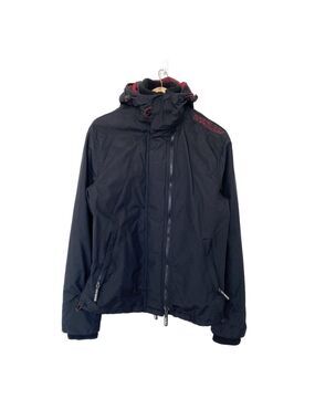 Superdry Professional Windcheater 3 Zip Jacket Mens Size M Black w/ Red Accent